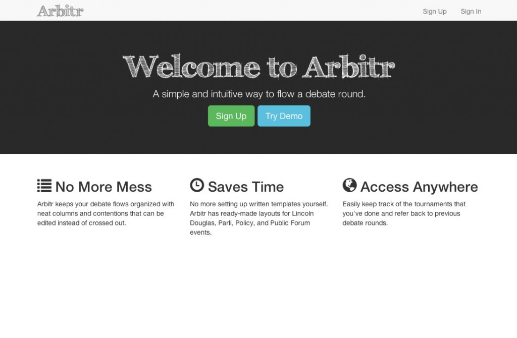Arbitr Splash page
