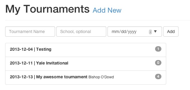 Tournament Index