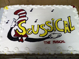 Picture of a cake with Seussical artwork